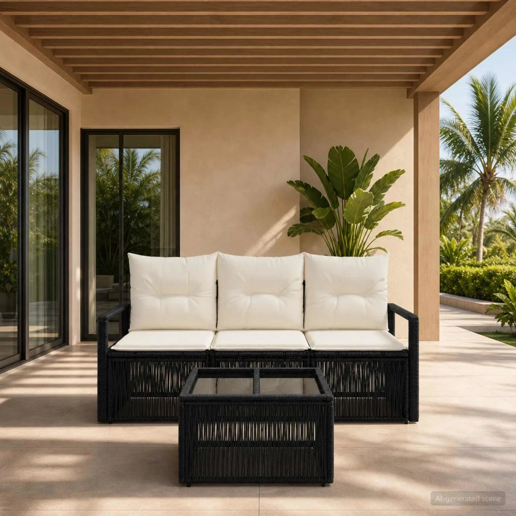 Set Divano da Giardino 4 pcs Nero polyrattan 3435631