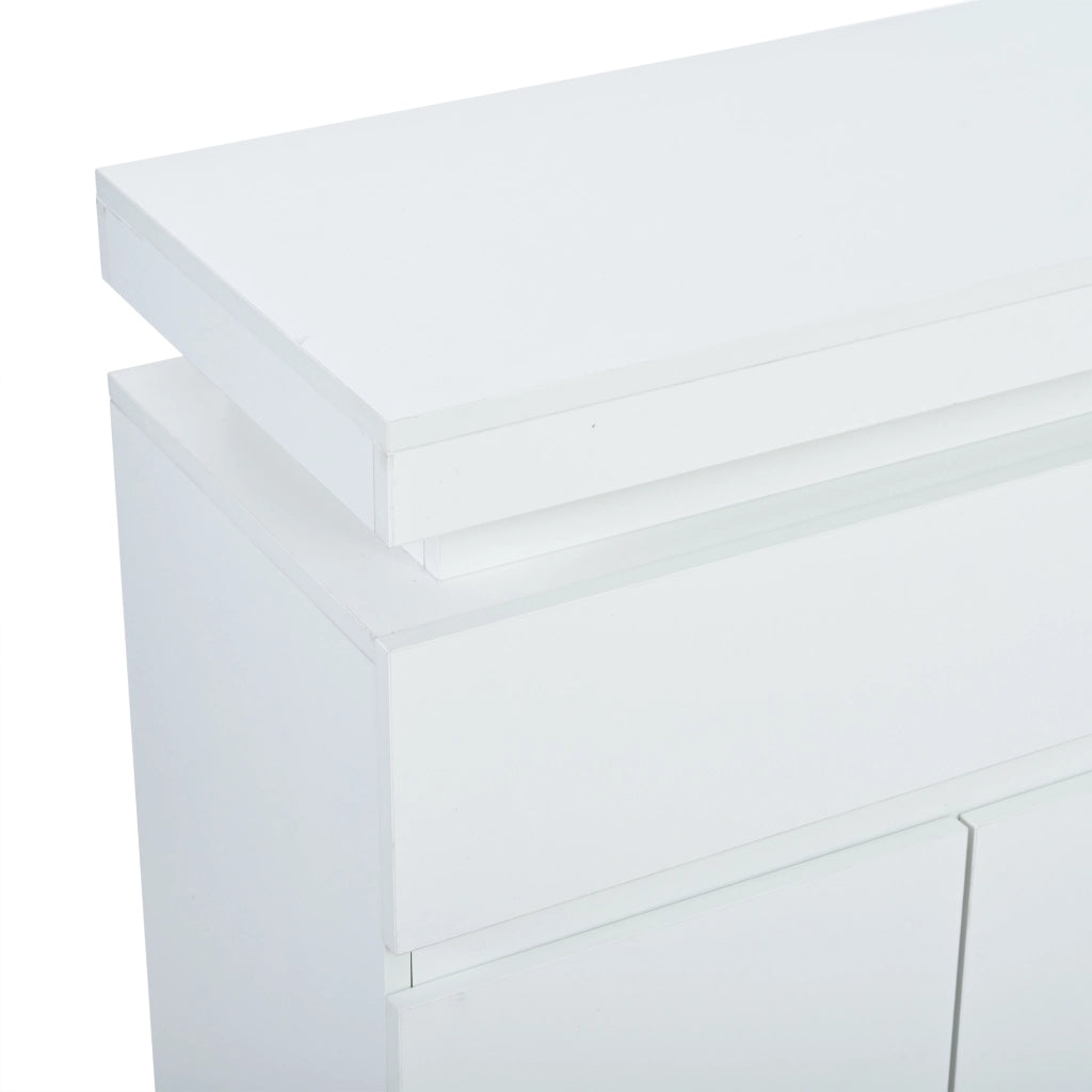 Credenza soggiorno 140 x 35 x 72,5 cm con 2 cassetti, 4 ante e illuminazione LED, bianco lucido