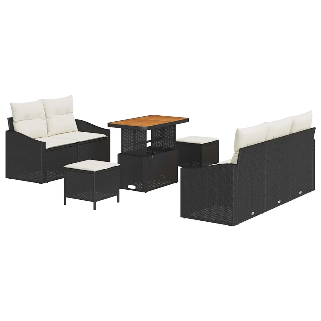 Set Divano da Giardino con cuscino 8 pcs Nero polyrattan 3362600