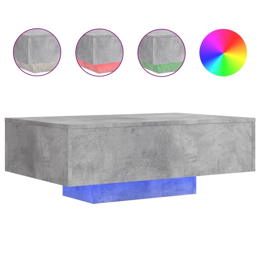 Tavolino da Soggiorno con Luci LED-Tavolino da Salotto-Tavolo Grigio Cemento 85x55x31 cm