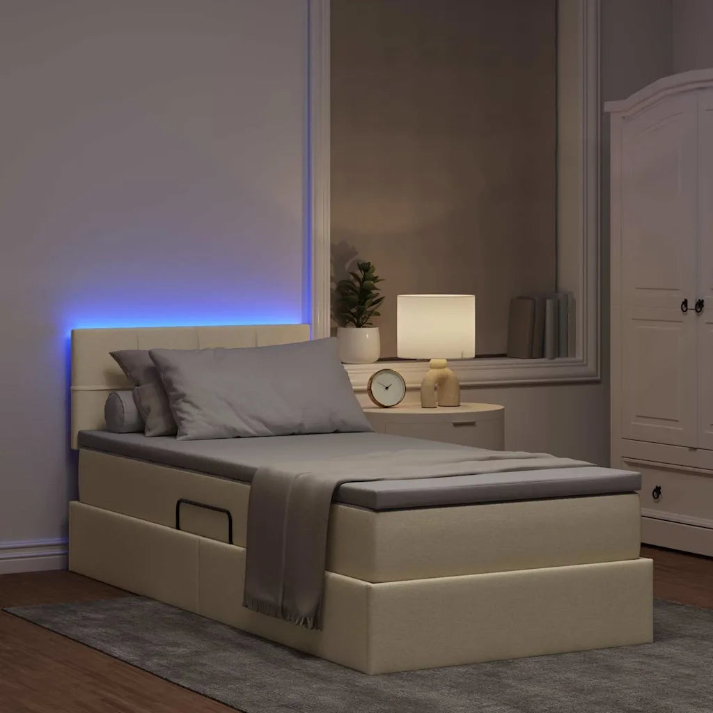 Letto con contenitore e LED con led Crema 90 x 190 cm Tessuto