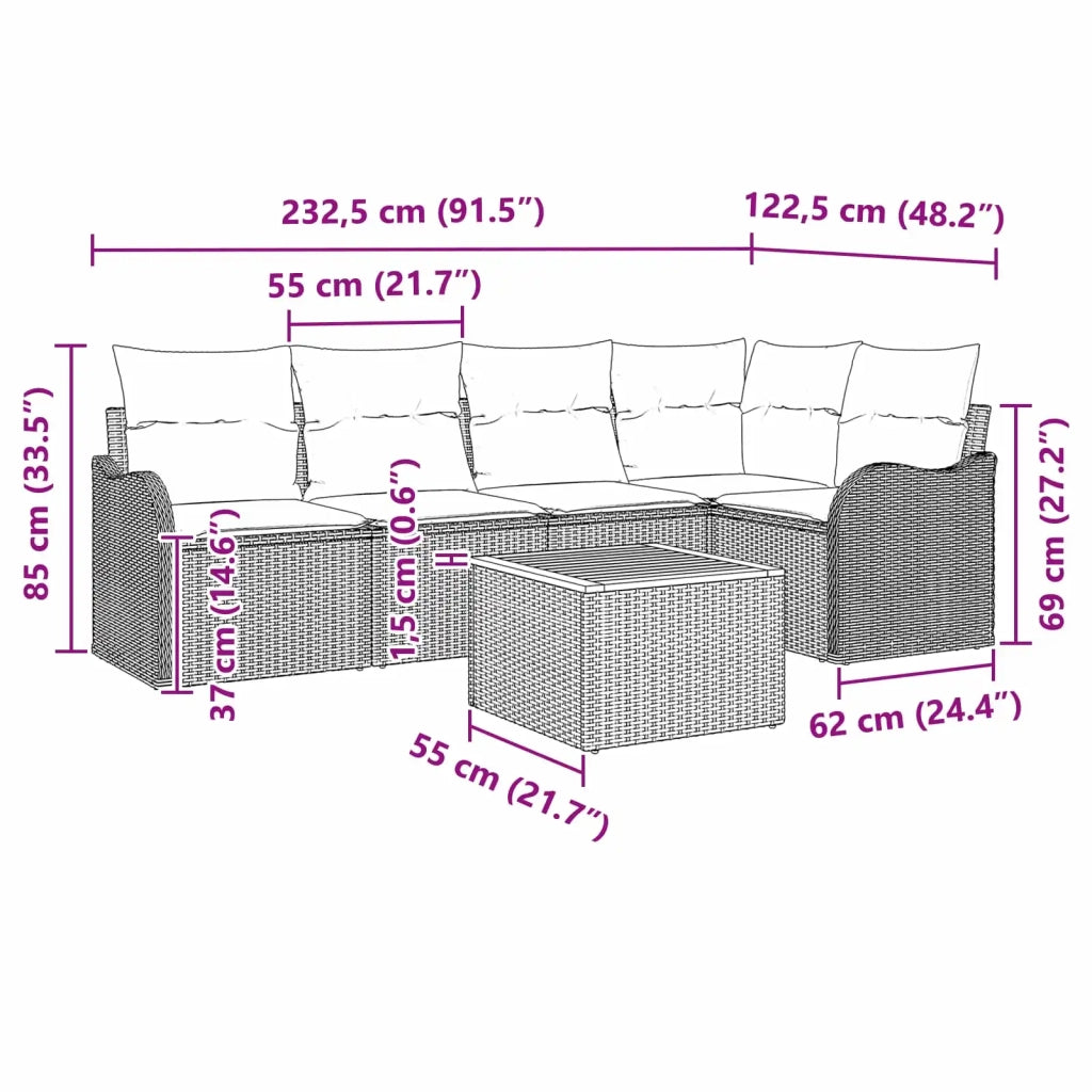 Set Divano da Giardino 6 pz Grigio polyrattan 3347458