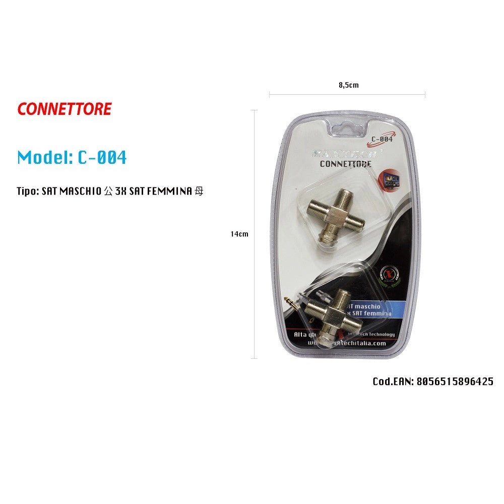 Trade Shop - Connettore Adattatore Per Cavo Antenna Satellitare A Croce Televisore Maxtech C-004 -