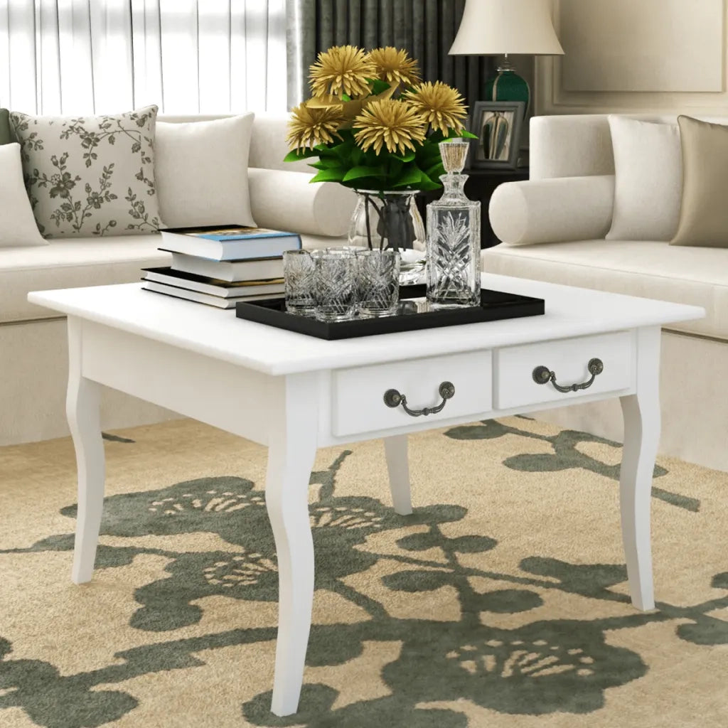 Tavolino da Salotto con 4 Cassetti Bianco 242436