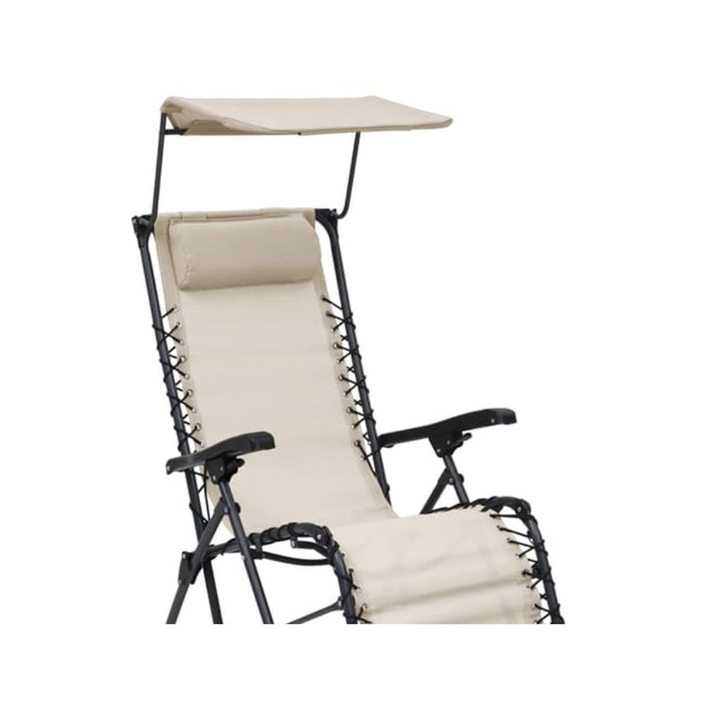 Trade Shop - Sedia Sdraio Con Parasole In Textilene Reclinabile Pieghevole Con Poggiatesta 483015 - Beige