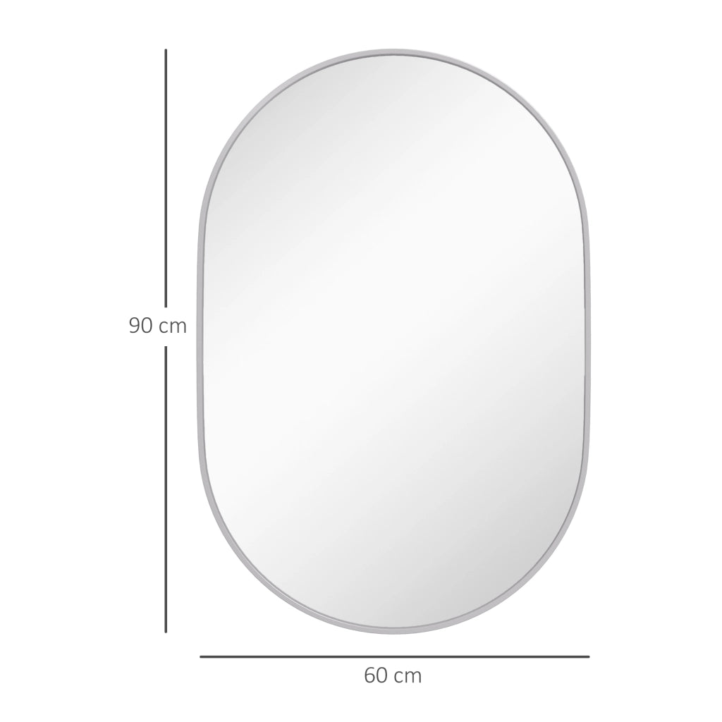 Specchio Bagno Ovale da Parete 60x90 cm con Cornice in Alluminio Verticale o Orizzontale Argento