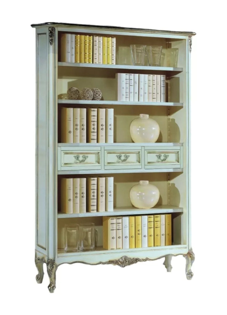 Libreria classica legno shabby bianco argento 130x50x215 - Mobili 2G