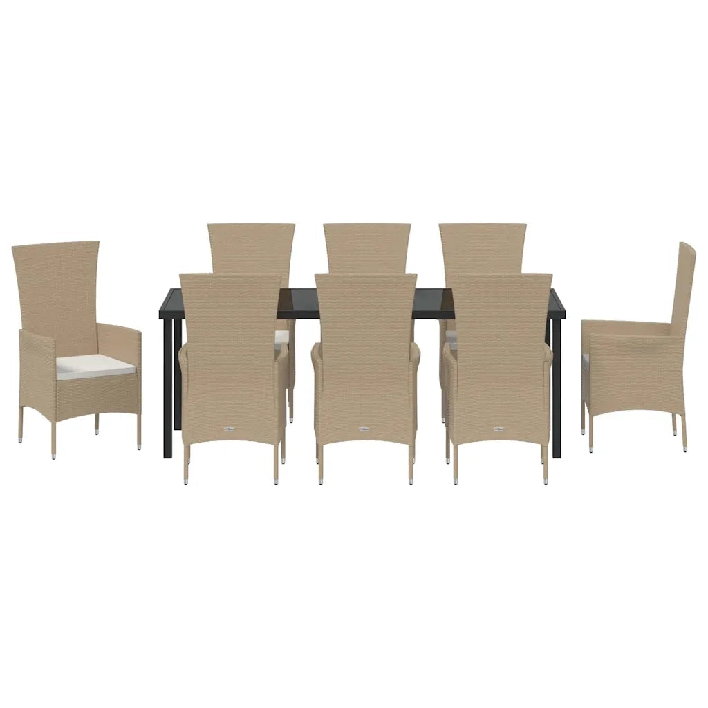 Set da Pranzo per Giardino con cuscino 9 pcs Beige polyrattan 3379463