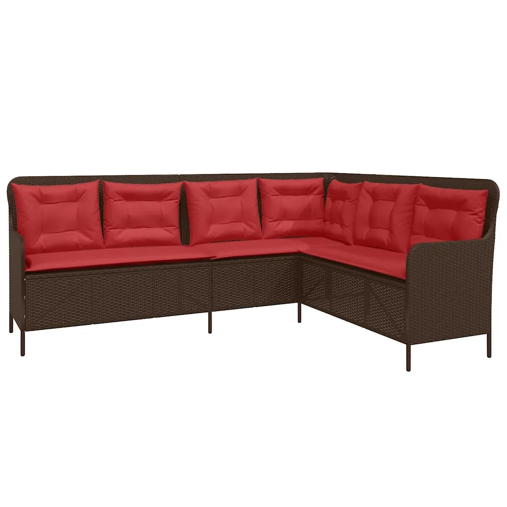 Divano da giardino con Cuscini a forma di L in Polyrattan Marrone 369006