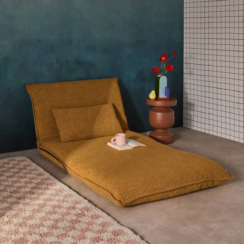 Poltrona letto trasformabile 1 posto bouclé testurizzato, mostarda