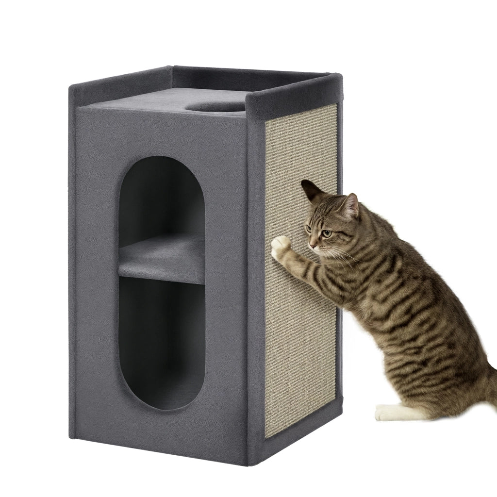 Tiragraffi per gatti con 2 tane e superficie per sdraiarsi ¨C zephmum ¨C grigio + naturale