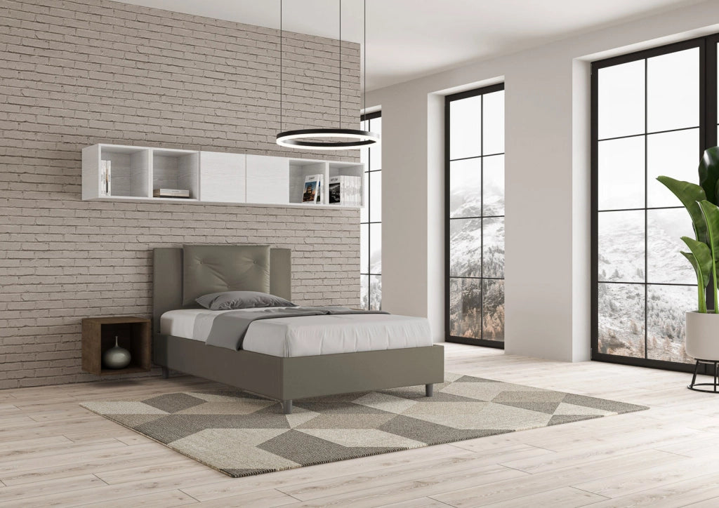 BS COM Letto una piazza e mezza con rete imbottito 120x200 similpelle cappuccino