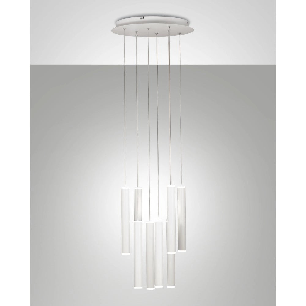 Lampada a sospensione circolare Prado 8 luci Fabas Luce - LED 52 W dimmerabile - Bianco opaco Rosone rotondo