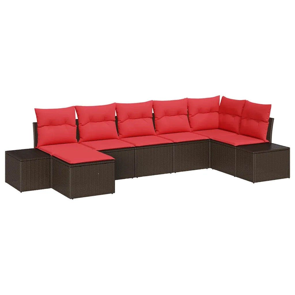 Set Divano da Giardino 7 pz Marrone e Rosso polyrattan 3355823