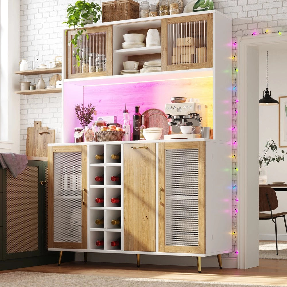 Mobile Buffet con LED ¨C Xylo ¨C Bianco con Effetto Legno, 5 Ante, Cantinetta, 120x40x170