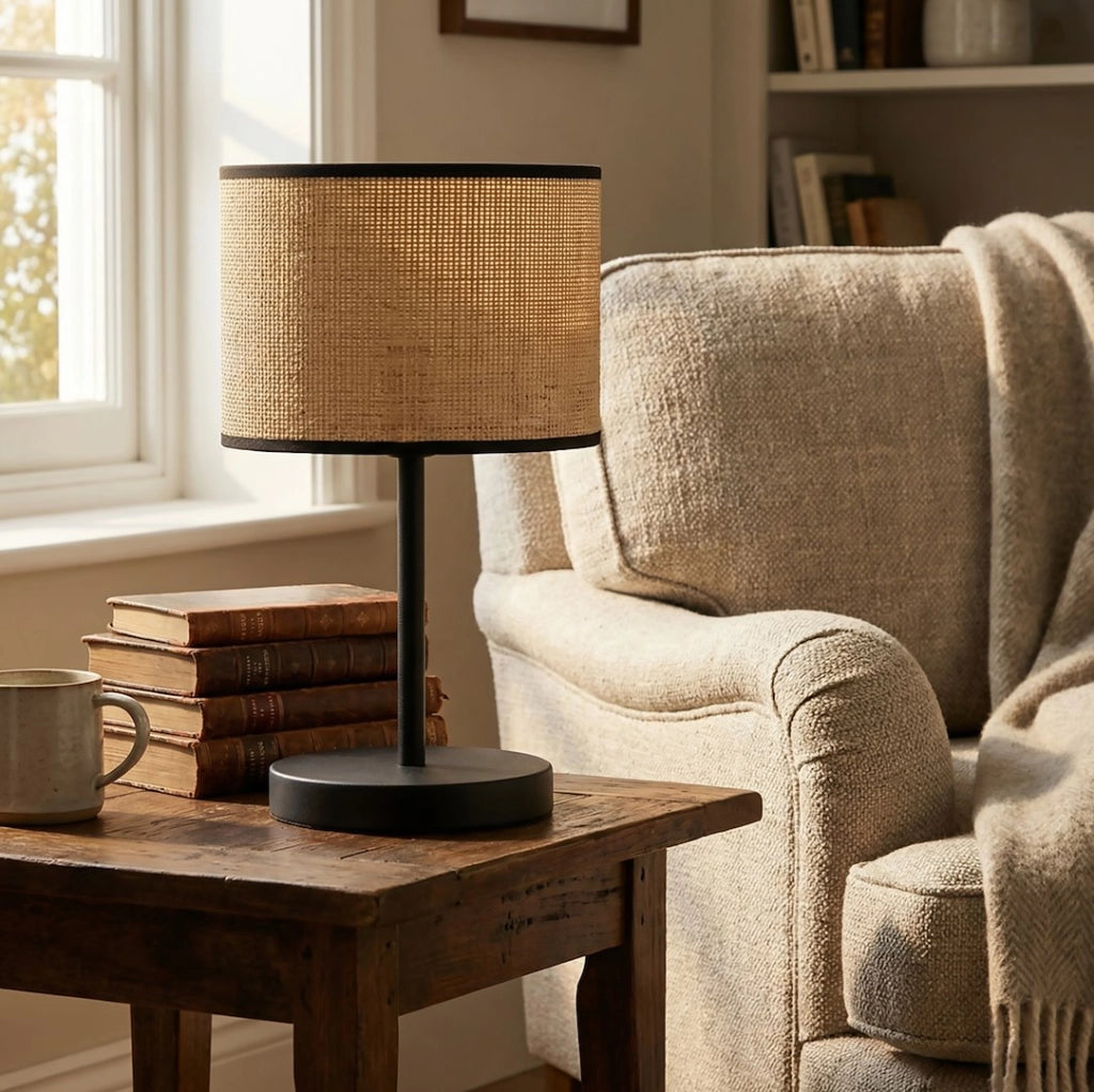 Lampada da tavolo Boho rattan nero beige E27 Emibig
