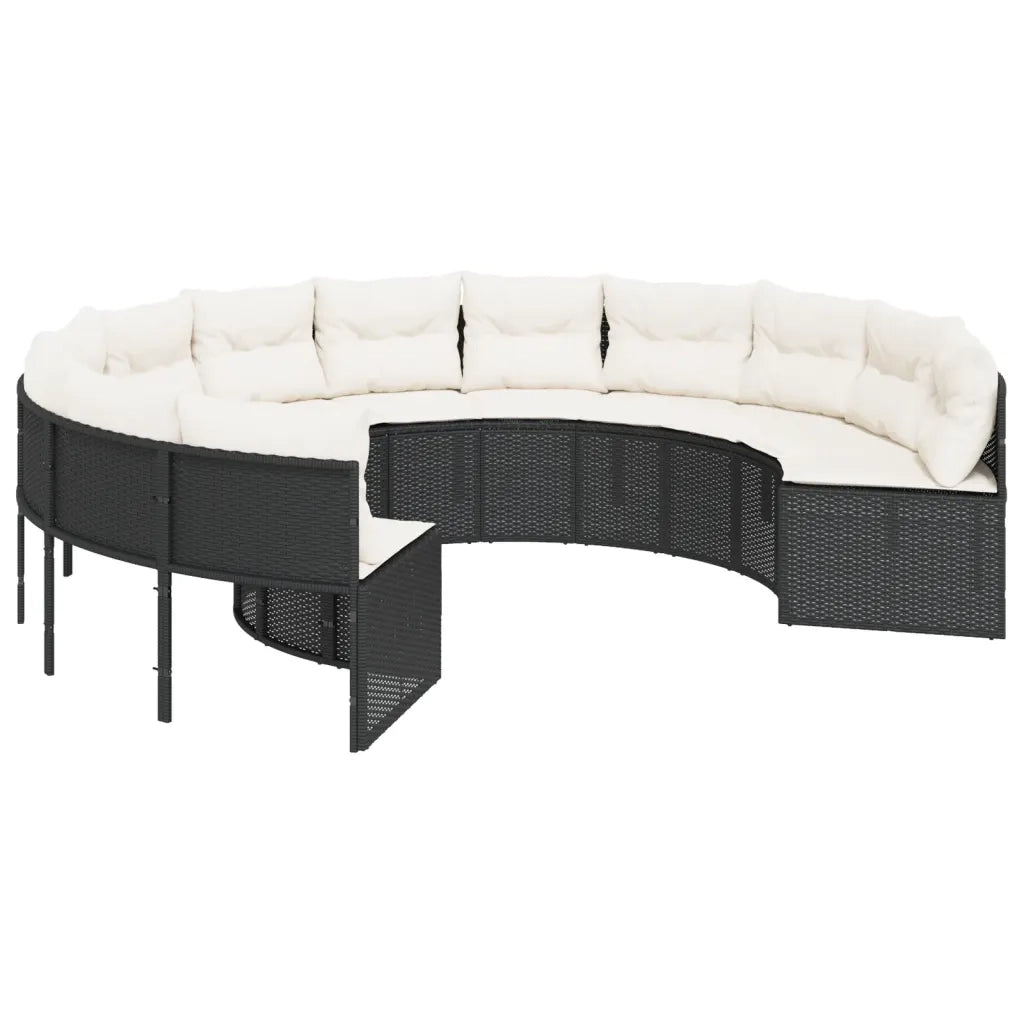 Divano Giardino con Tavolo e Cuscini Circolare Nero Polyrattan 3318544