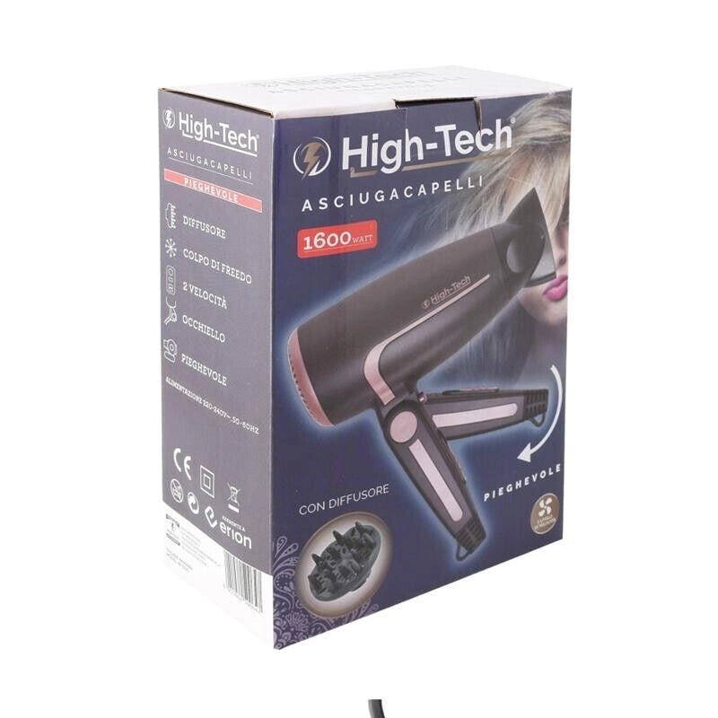 HIGH-TECH ASCIUGACAPELLI PIEGHEVOLE CON DIFFUSORE DA 1600 WATT