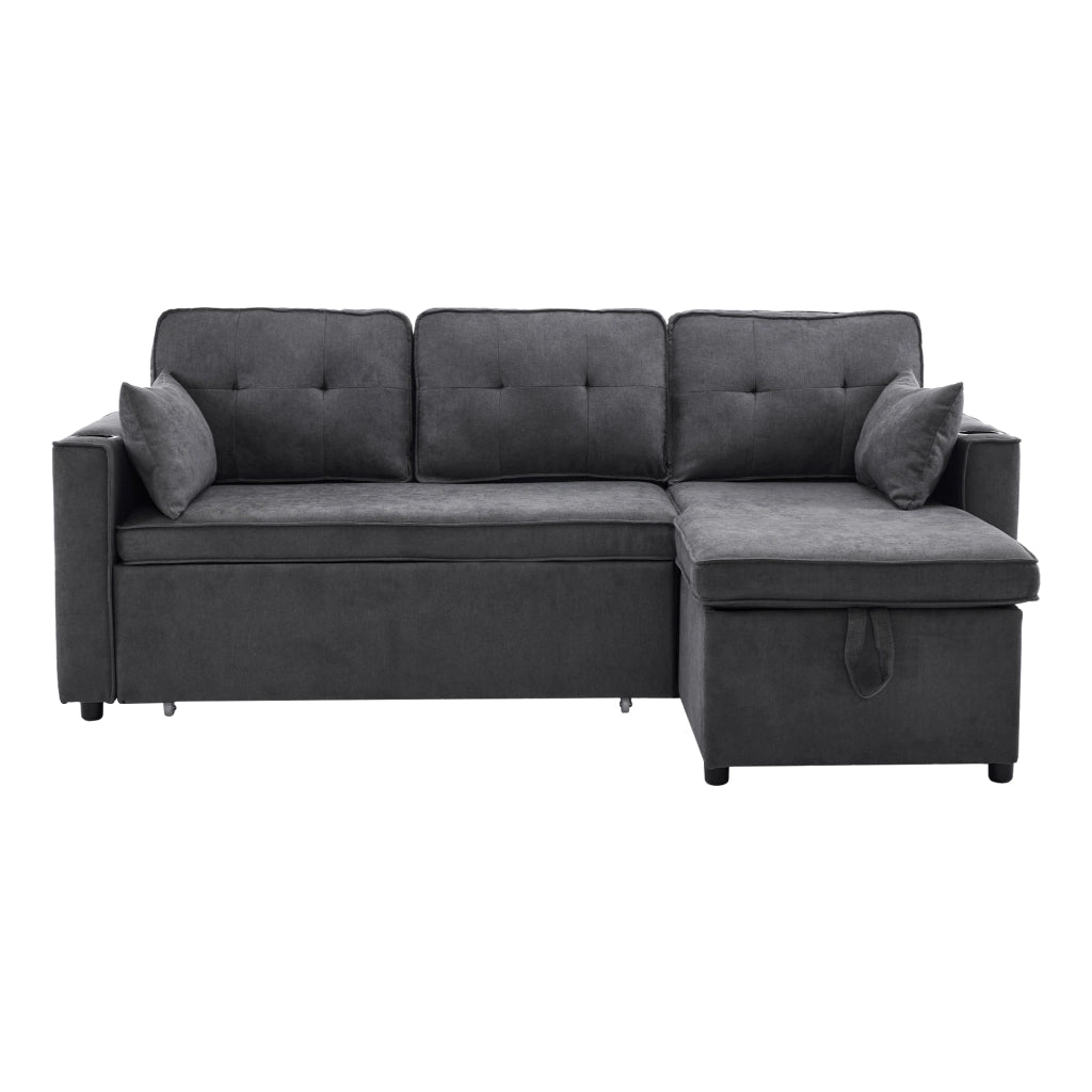 Divano letto L - Zephmum - Design moderno, bracciolo con portabicchieri, stoccaggio