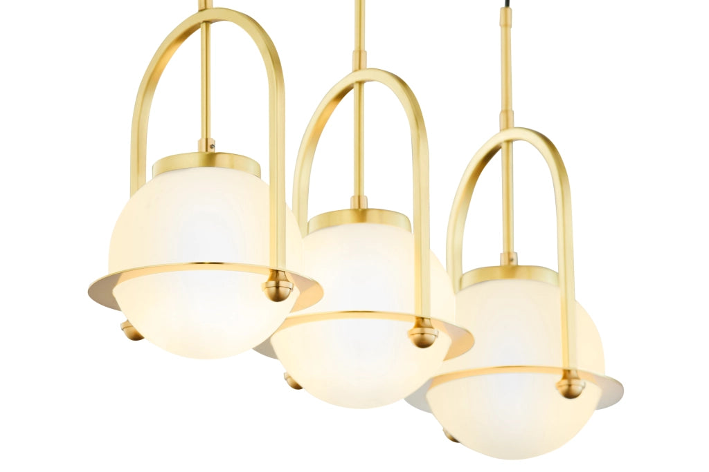 Sospensione loft ottone 3 luci sfere bianche E27 Jupiter