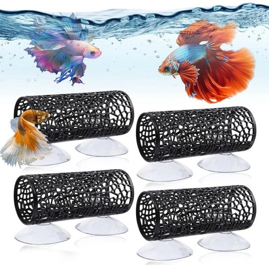 4 pezzi di tunnel, grotta con morsetto, tunnel per Betta, tunnel vis, decorazione, gamberi, nascondiglio, acquario per pesci e gamberi per allevamento