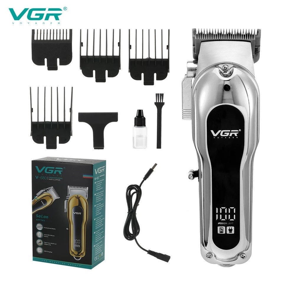 Trade Shop - Tagliacapelli Elettrico Trimmer Barba Regolabile Professionale Vgr V-680 Display -
