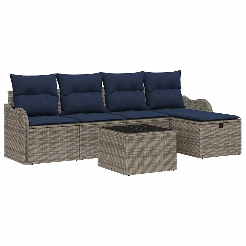 Set Divano da Giardino 6 pz 4-Numero di posti Grigio e Blu Navy 3358974