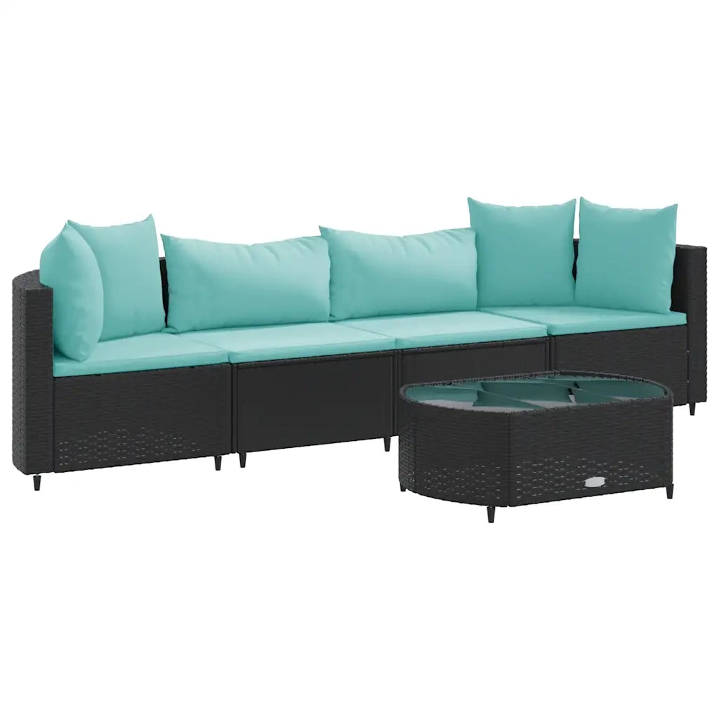 Set Divani da Giardino 5 pz con Cuscini in Polyrattan Nero