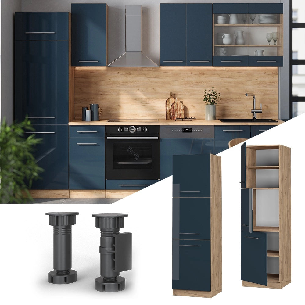 Mobile per forno da incasso Fame-Line Blu scuro lucido/Rovere dorato 60 cm Vicco