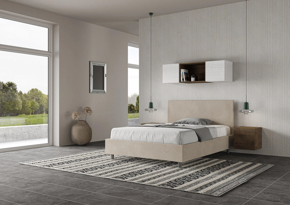 Letto Matrimoniale Large 180x210 cm con Rete e Contenitore Adele Sabbia