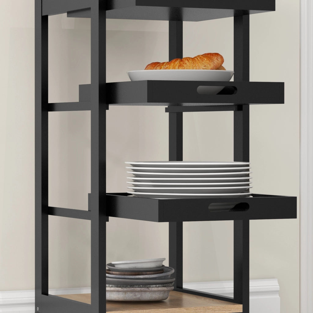 Carrello di servizio per cucina ¨C Minimal ¨C 2 ripiani amovibili, cassetto, scaffale, legno quercia chiaro e nero
