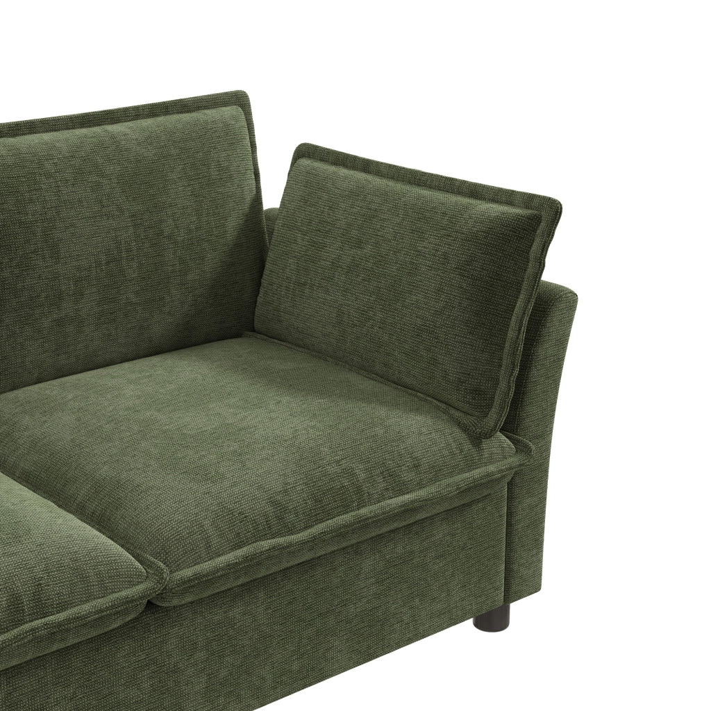 Poltrona relax con braccioli e cuscini - in chenille verde - 90 × 81 × 87 cm