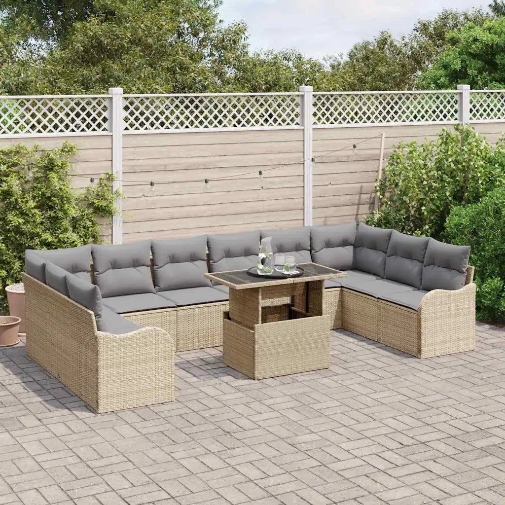 Set Divano da Giardino 11 pcs Beige Rattan in Polipropilene