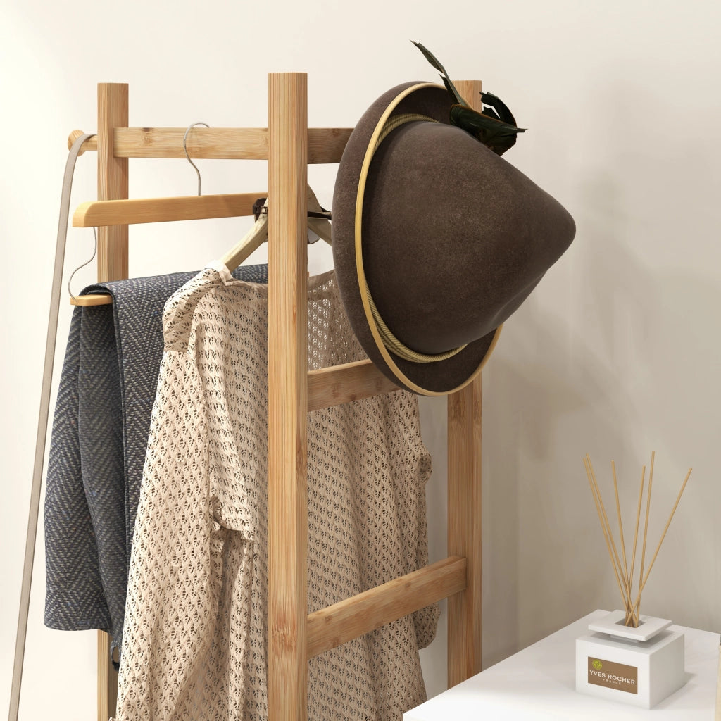 Appendiabiti da Terra con Scaffali e Ganci ¨C Minimal ¨C Legno e Acciaio, Nero