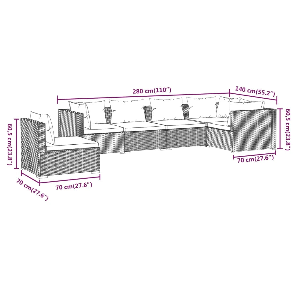 Set Divani da Giardino 6 pz con Cuscini in Polyrattan Marrone 3102323