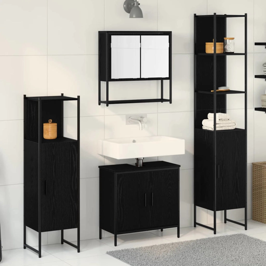 Set di mobili per il bagno 4 pcs Nero Legno multistrato 3334414