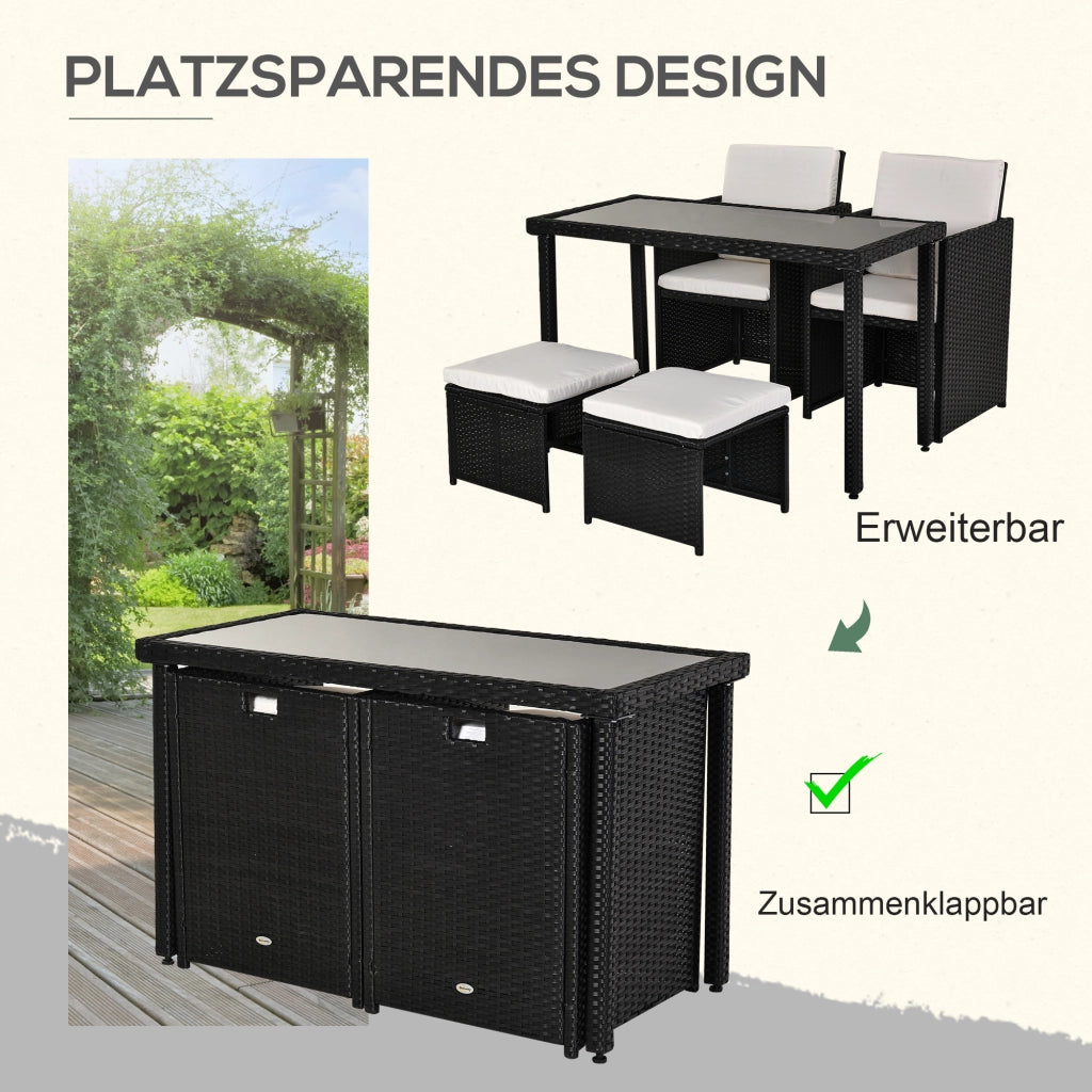 Set Giardino Polyrattan ¨C Minimal ¨C 11 Pezzi con Cuscini Nero