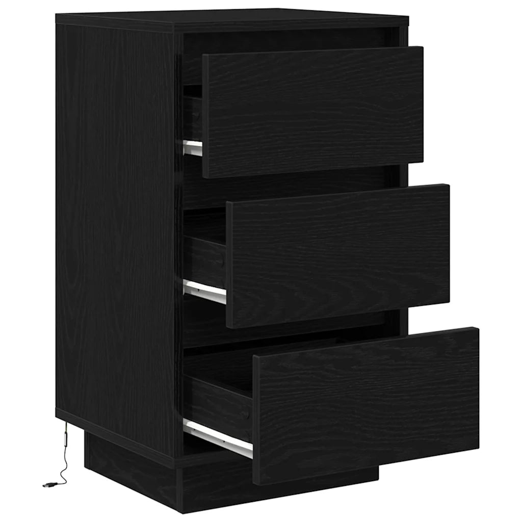 Comodino | Armadio da Notte | Mobiletto da notte con Luci LED Nero 38x34x65 cm