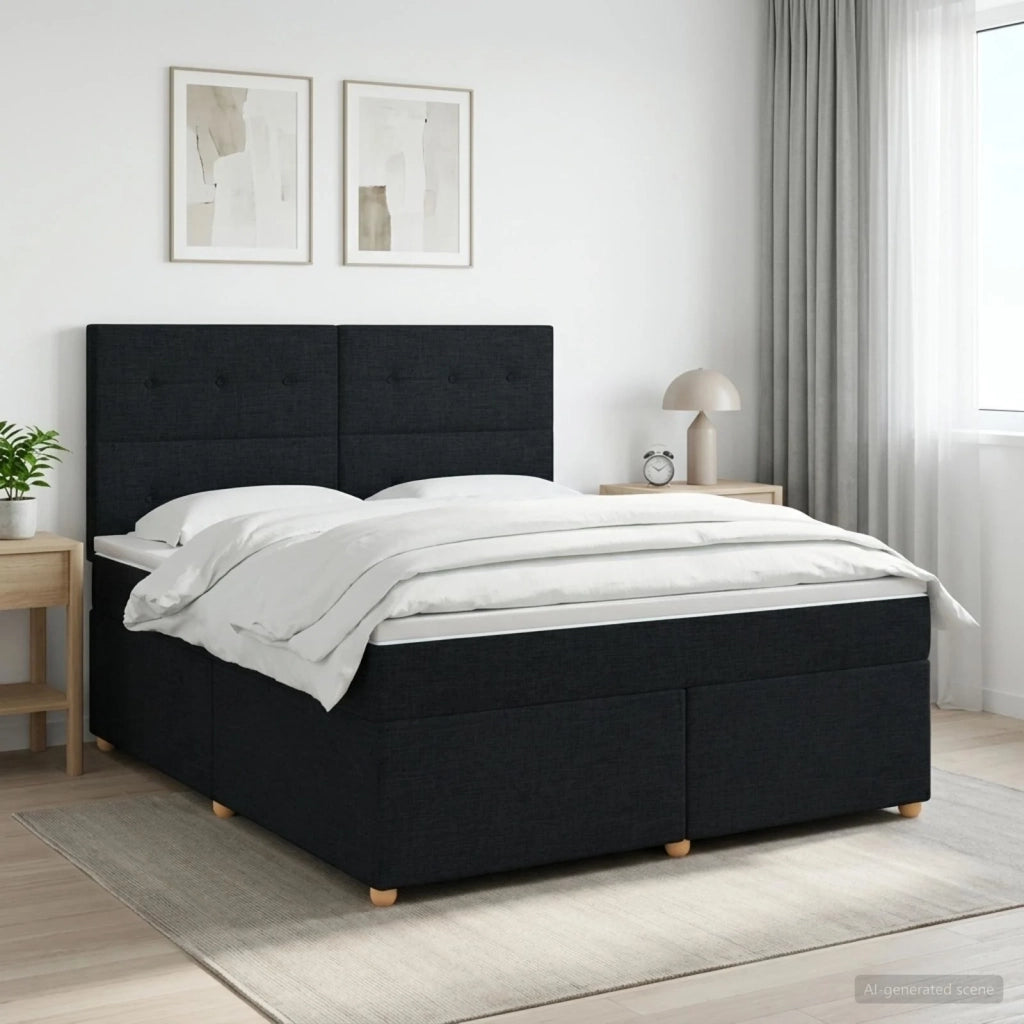 Letto box spring con materasso Nero 160 x 200 cm Tessuto 3453923