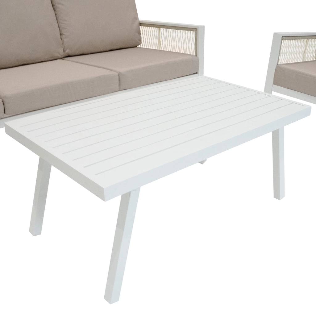 Set Mobili da Esterno 4 Pezzi in Alluminio Divano Tavolino Poltrone Bianco