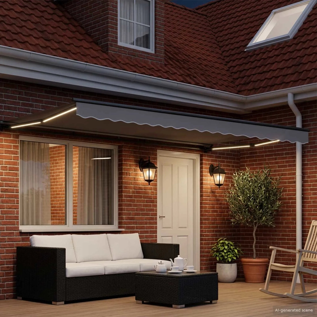 Cornice per Tenda Manuale con LED Antracite 4 × 3 m Alluminio 42024812