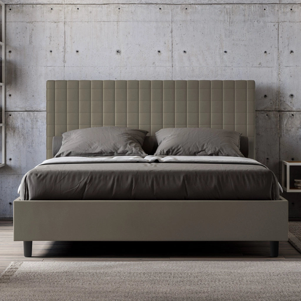 BS COM Letto matrimoniale con rete imbottito 160x210 similpelle cappuccino