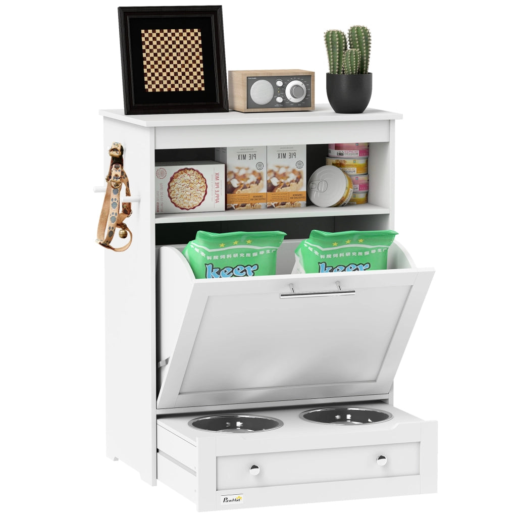 Armadio per animali domestici con ciotole e ganci ¨C Minimal ¨C MDF bianco 60x40x180 cm