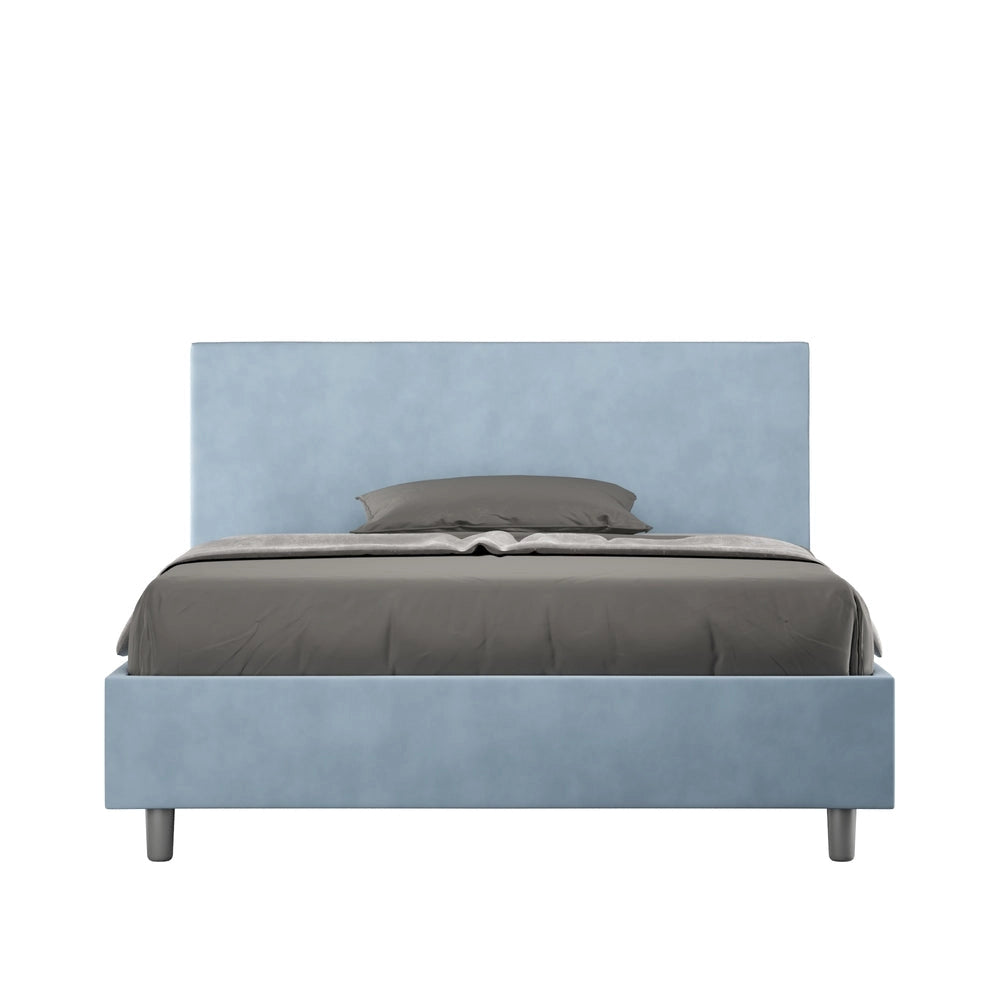 Letto Matrimoniale Francese 140x210 cm con Rete e Contenitore Adele Azzurro