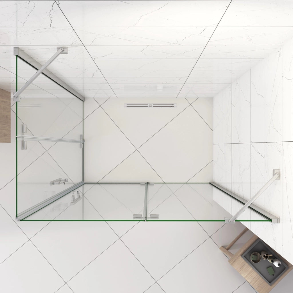 90x76x195 cm Box Doccia Ad Angolo Doppie Porte Apertura Battente in Vetro 6 mm Temperato Anticalcare Trasparente con 2 Barre Stabilizzatrici Cromo Lucido