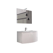 Composizione bagno 2 ante con lavabo in ceramica e specchio con lampada led