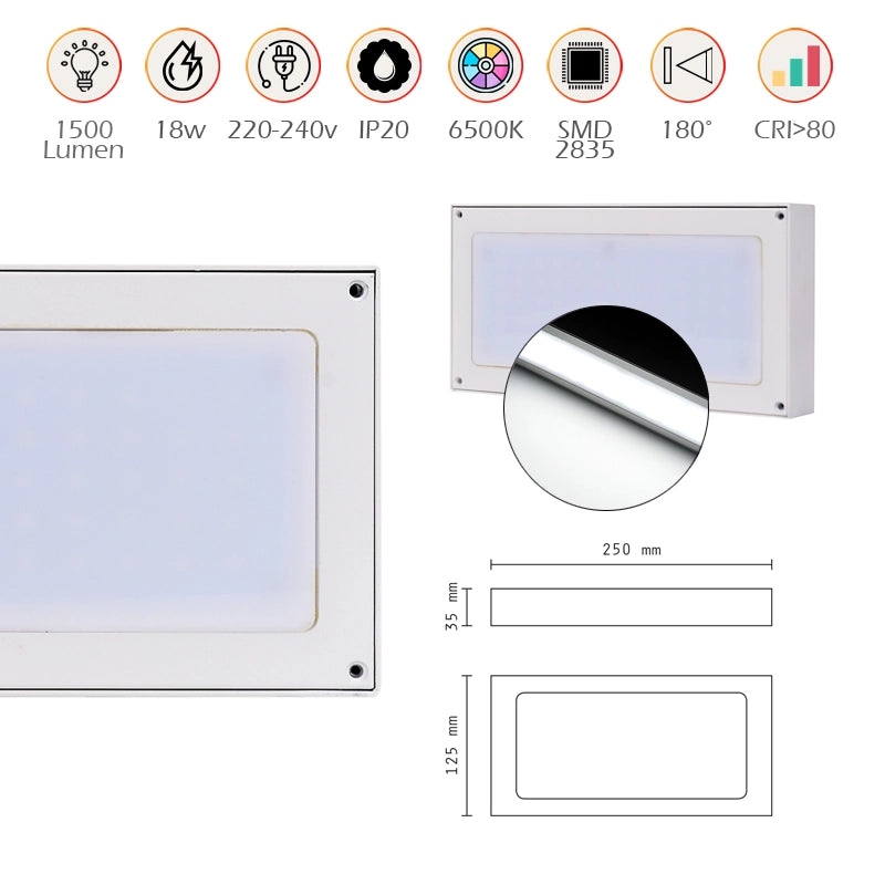 APPLIQUE LED A PARETE 18W LUCE FREDDA 6500K° - MONO-EMISSIONE LUMINOSA ELEGANZA SLIM E PERFORMANCE ELEVATE