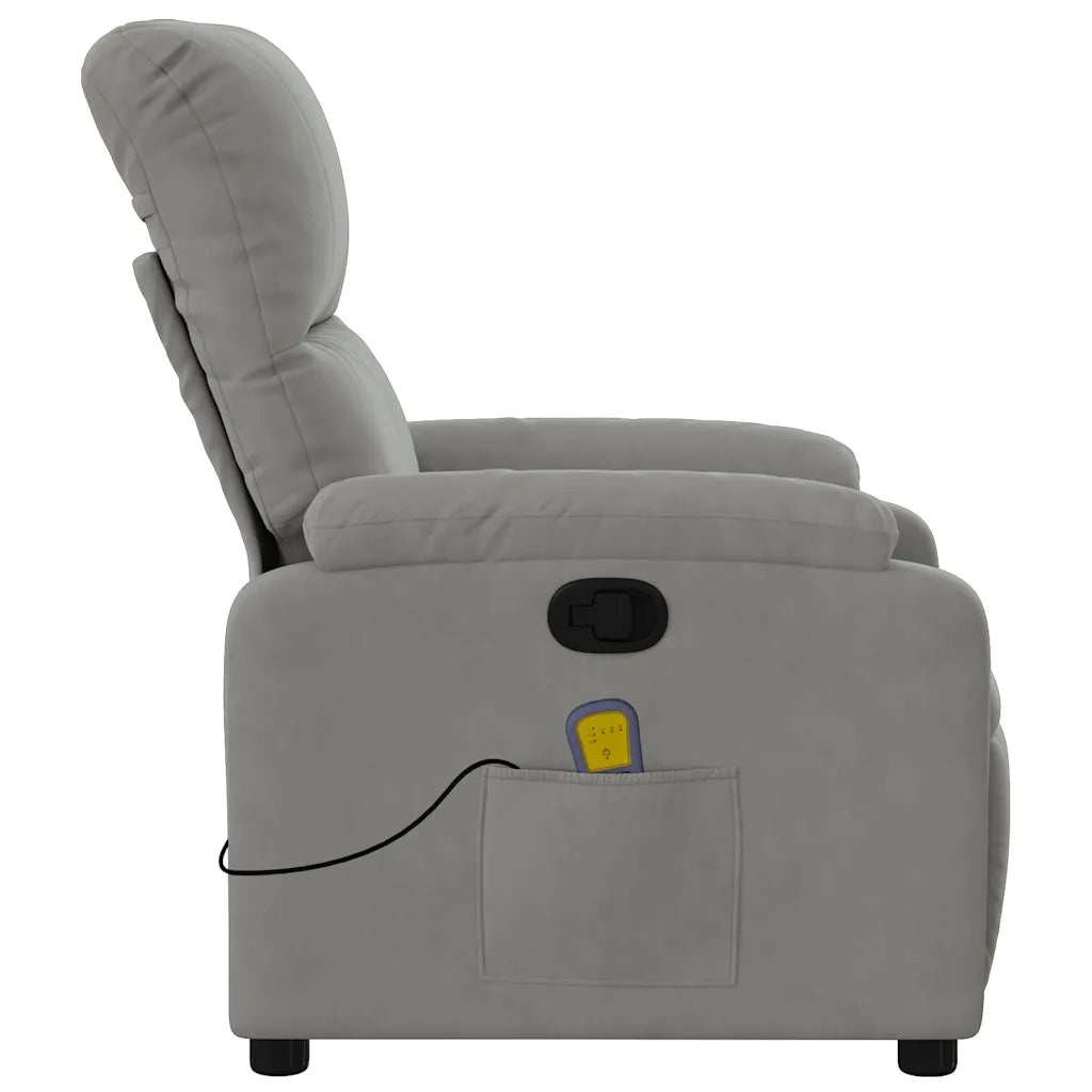 Poltrona | Sedia Relax Reclinabile Massaggio Grigio Chiaro Tessuto Microfibra