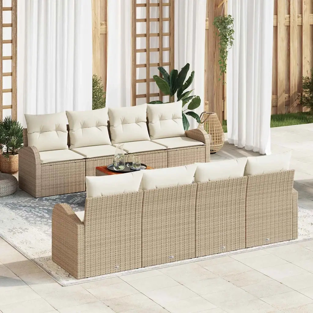 Set Divano da Giardino 9 pcs Beige e Crema polyrattan