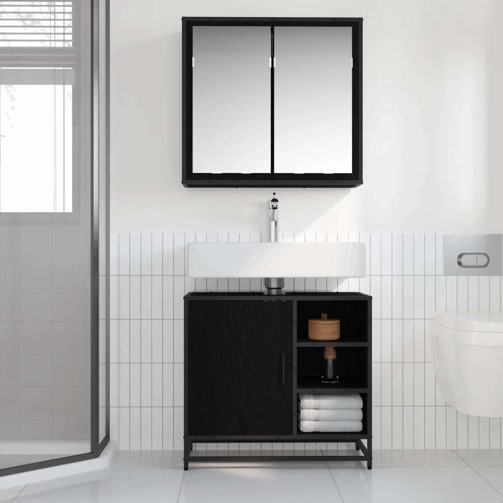 Set di mobili per il bagno 2 pcs Rovere Nero Legno multistrato